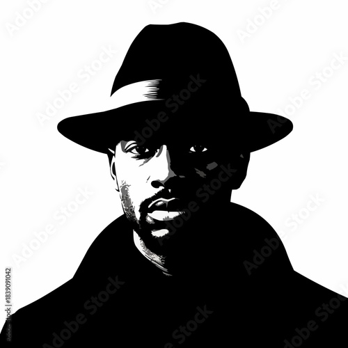 Monochrome Portrait of a Man in a Fedora Hat.