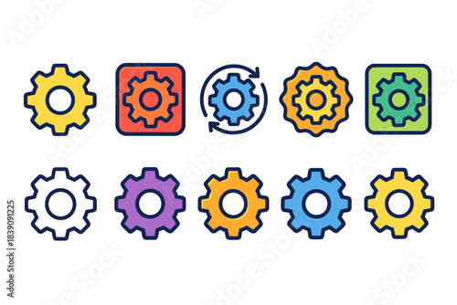 Gear, settings outline icon set. Mechanical, tools, engineering outline icons collection
