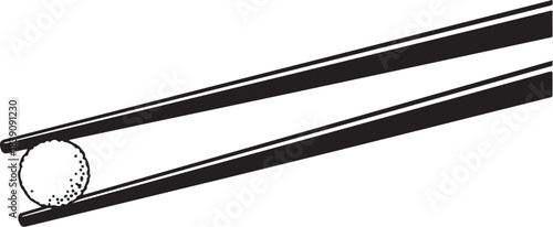 Chopsticks holding a golf ball on white background Keywords: chopsticks, golf, ball, holding