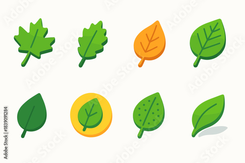 Leaf icon set in flat style. Nature, eco, botanical icons collection for projects.