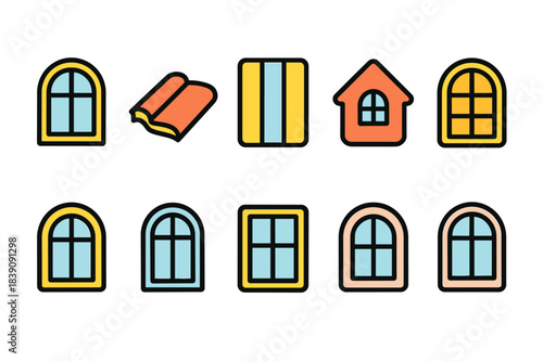 Window, roof, home outline icon set. Architectural elements outline collection