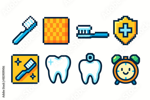 Dental health, hygiene flat icon set. Oral care, dentistry flat icons collection
