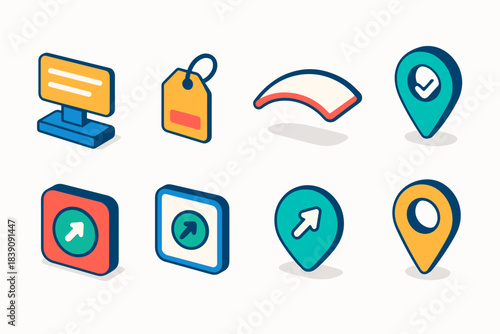 Navigation and location icon set. Direction, maps icons in 3d style collection