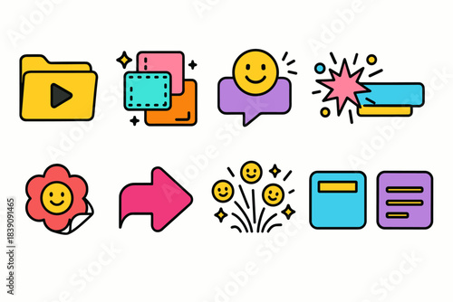 Social media communication flat icon set. Messaging, interaction, chat symbols collection