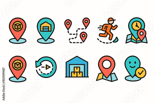 Delivery and logistics icon set. Package, shipping, flat style icons collection.