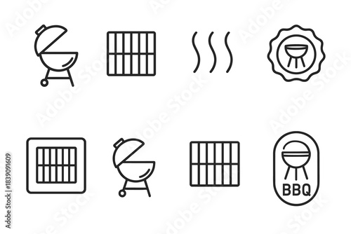 Bbq, grilling outline icon set. Barbecue, cooking essentials outline collection
