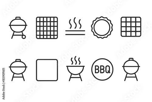 Grilling and bbq outline icon set: cookout, barbecue, summer icons collection