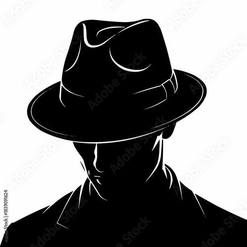 Mysterious Man in Shadow with Fedora Hat Illustration.