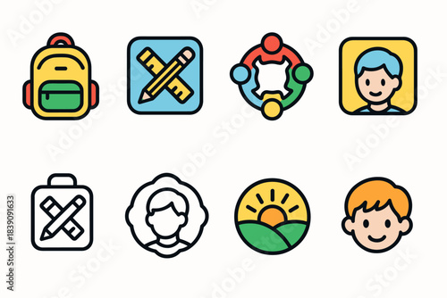 Education and school outline icon set. Learning, classroom, student icons collection