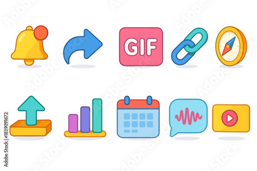 Social media, communication icon set. Messages, alerts in flat style for digital use.
