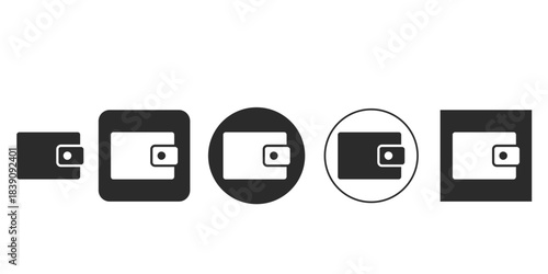 Digital wallet or purse icon set for UI design | Black and white financial payment symbol vector graphic | Simple monochrome currency storage avatar for mobile app | E-commerce and money transaction 