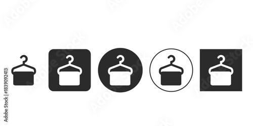 Black and white clothes hanger icon with hanging towel glyph | Minimalist laundry service symbol for apps and websites | Flat vector illustration of dry cleaning and wardrobe organization 
