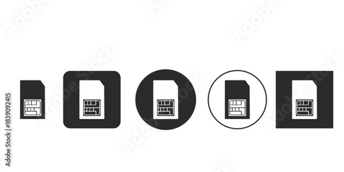 Mobile network SIM card icon set for interface design | Vector graphic illustration of cell phone service chip symbol | Collection of essential telecommunication microchip glyphs