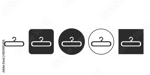 Set of black and white vector icons for clothes hanger symbol | Minimalist wardrobe organizer icon collection for web design | Flat style shopping and retail clothing rack hanger interface elements 
