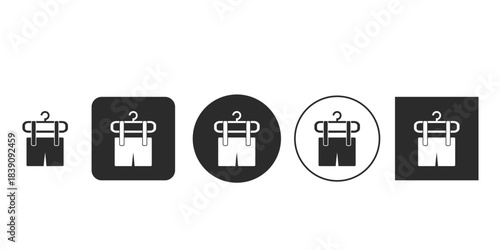 Pants on Hanger Icon Vector Illustration | Clothing Storage Symbol Glyph Design | Black and White Laundry App UI Element | Apparel Hanging Clip Hanger Monochrome Set