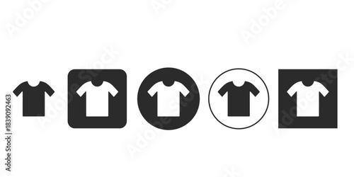 Flat design T-shirt vector icon set for e-commerce apps| Simple black and white clothing pictogram collection| UI symbol for shopping and apparel categories| Downloadable graphic element for fashion
