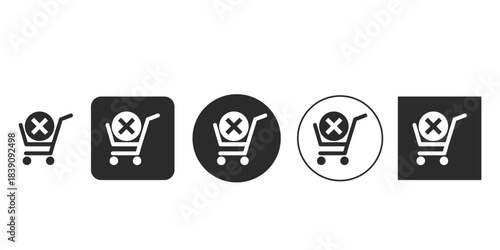 Delete shopping cart item vector icon for e-commerce UI | Remove from cart button symbol black and white graphic | Cancel purchase or checkout failure web interface element 