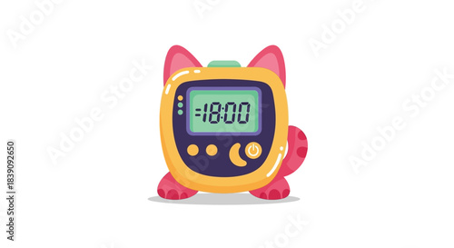 Cute catshaped digital alarm clock displaying the time on a white background.