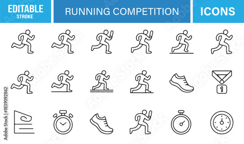 Comprehensive Sport Icon Collection Showing Runners, Stopwatch, Hurdles, Medals, Shoes, and Track Designs