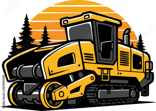 Vintage Illustration of Construction Road Compactor Heavy Equipment