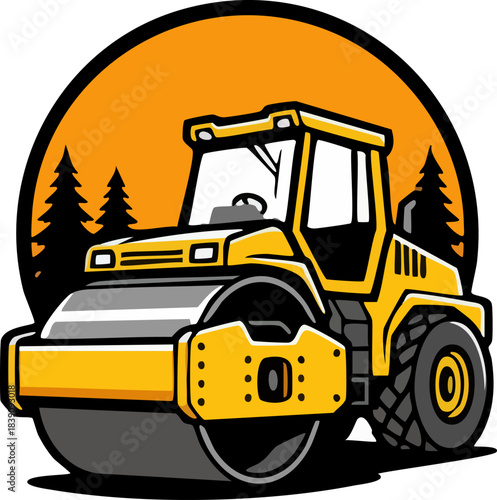 Heavy duty road roller compactor construction vehicle illustration.