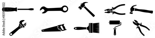 Construction and repair tools silhouette icon set