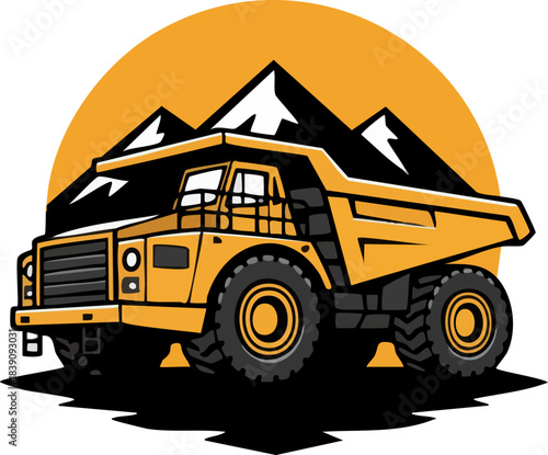 Yellow Industrial Dump Truck Vector Graphic Icon