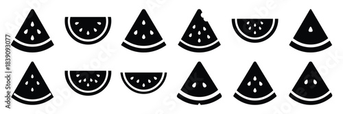 A collection of watermelon slice silhouette icon set. simple design black color and white background.