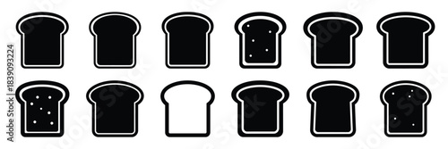 A collection of bread slice silhouette icon set. simple design black color and white background.