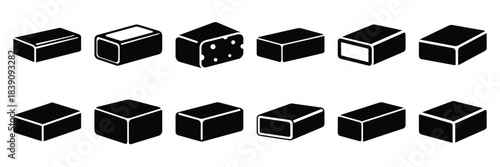 A collection of butter slice silhouette icon set. simple design black color and white background.
