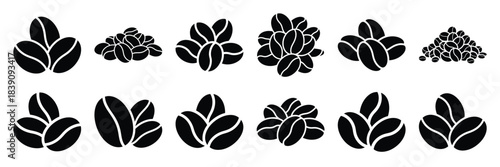 A collection of coffee beans silhouette icon set. simple design black color and white background.