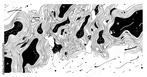 Surreal psychedelic fluid line art background with abstract liquid waves and melting topographic texture