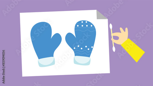 Pair of blue mittens. Vector illustration in flat style.