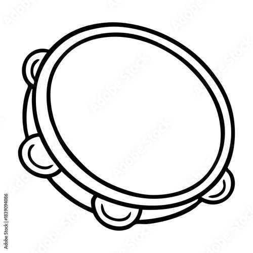 Instrumento musical navideño. Dibujo sencillo con líneas de pandereta para tarjetas y felicitaciones de Navidad