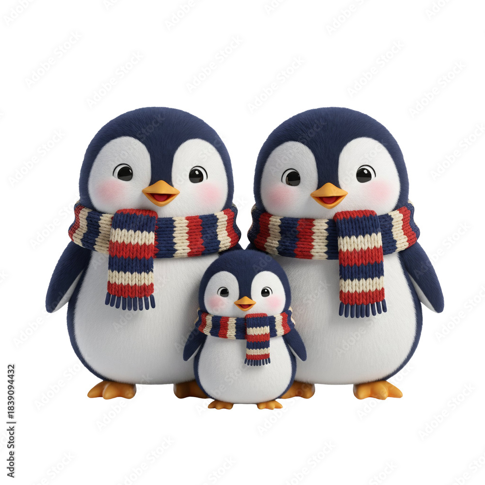 Fototapeta premium Bubbly Penguin Family with Matching Scarves