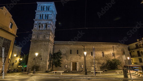 Fototapeta Naklejka Na Ścianę i Meble -  Typical medieval narrow street in beautiful town of Albano Laziale night timelapse hyperlapse, Italy