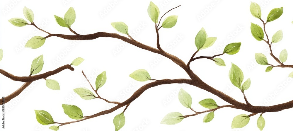 Obraz premium Aesthetic Watercolor Pattern Featuring Seasonal Sprigs, Leaves, and Floral Botanical Elements Border