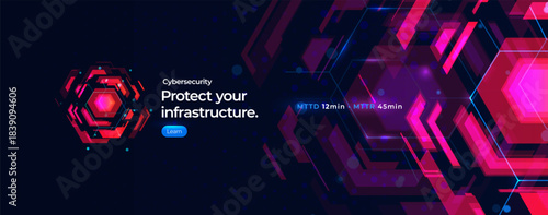 Cybersecurity digital transformation background AI engine hexagon shapes, abstract tech layout web banners, business presentations, innovation projects solutions concept. Vector illustration