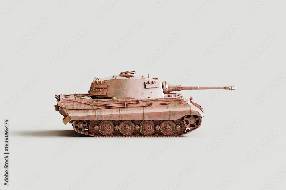 Naklejka premium Pink tank on white background. Peace concept design. 3D Rendering, 3D Illustration