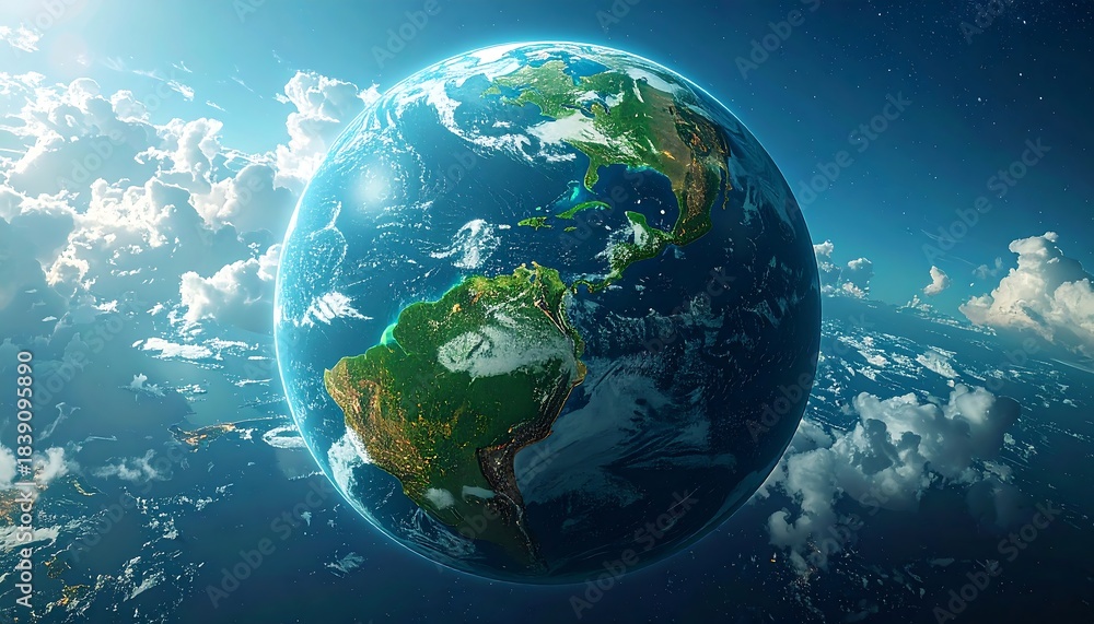 Fototapeta premium Earth from space ocean, land, clouds, and sunlight. A vibrant view of our planet