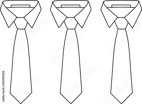 Formal shirt and necktie outline illustration set showing classic business attire elements for fashion design, professional clothing concepts and office style artwork