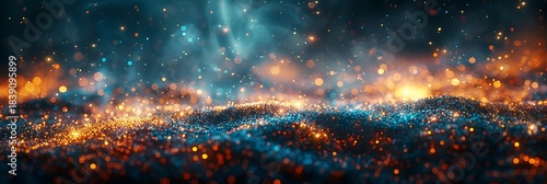 Panoramic View of a Vibrant Cosmic Nebula with Swirling Lights and Stars