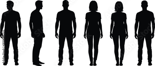 Human silhouette collection featuring standing male and female figures, body outline poses for design, illustration, reference, artwork and creative projects