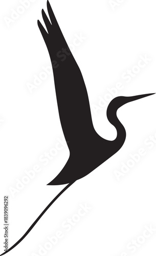 Elegant Black Silhouette of a Great Heron or Egret in Flight