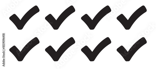 Set of simple black correct signs. Success icons.
