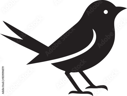 Black silhouette of a standing swallow or swift bird with split tail isolated