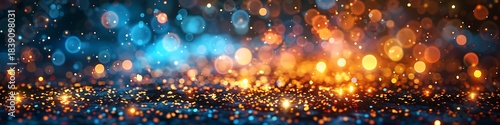Panoramic Bokeh Lights Background with Blue and Orange Hues