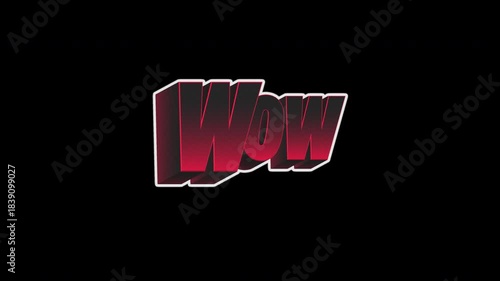 Wow Dark Red Neon Comic Halftone Sticker Title Animation On Alpha Loop