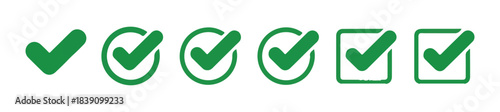 Green tick and checkbox icons. Correct and approval symbols.