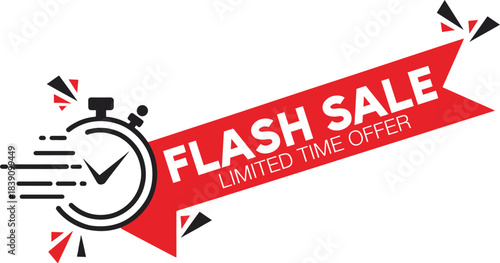 Flash Sale Vector Banner Template | Limited Time Offer and Special Promotion Tag with Stopwatch Icon